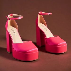 Pink Silent D Mary Jane heels. Also found at Anthropologie